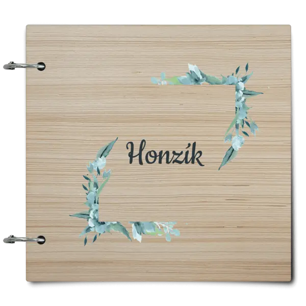 Dřevěné album se sponami Zelené lístečky se jménem