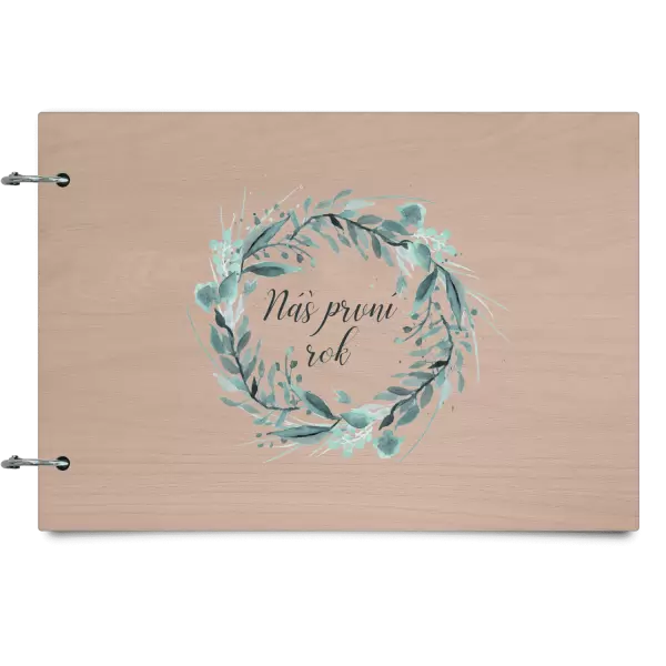 Dřevěné album se sponami Náš první rok - zelený věneček