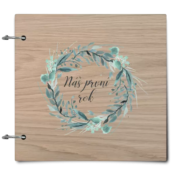 Dřevěné album se sponami Náš první rok - zelený věneček