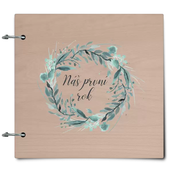 Dřevěné album se sponami Náš první rok - zelený věneček