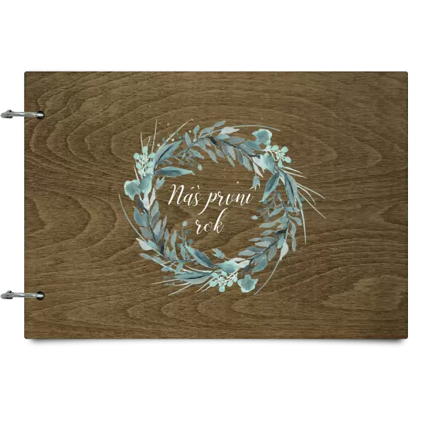 Dřevěné album se sponami Náš první rok - zelený věneček