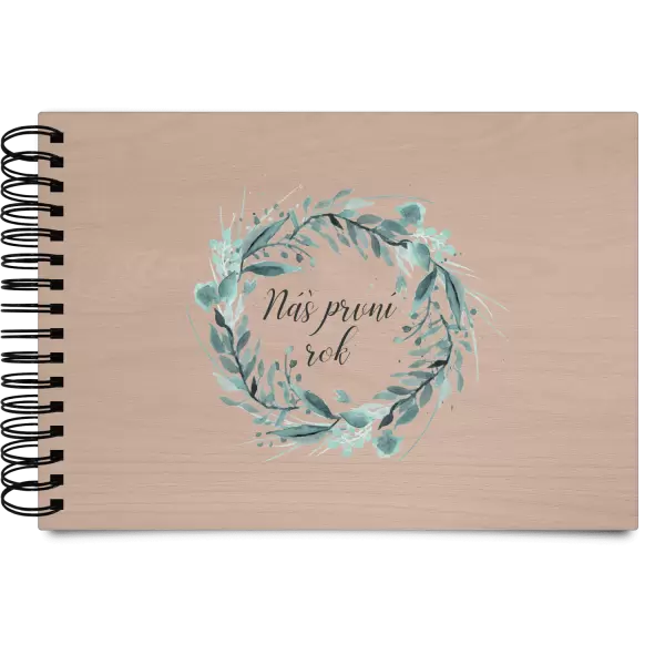 Dřevěné album s kroužkovou vazbou Náš první rok - zelený věneček