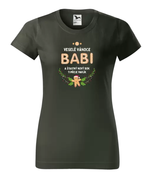 Dámské vánoční tričko Veselé Vánoce babi, perníček