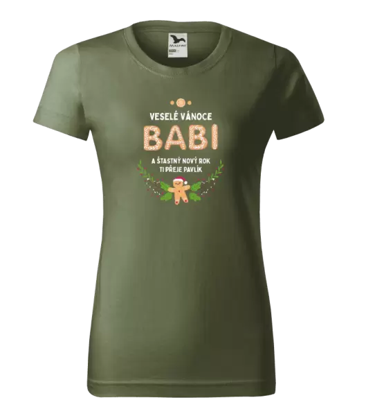 Dámské vánoční tričko Veselé Vánoce babi, perníček