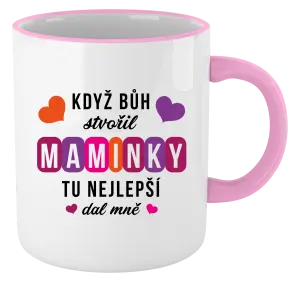 Hrnek 330 ml - barevný lem a ucho Když Bůh stvořil maminky