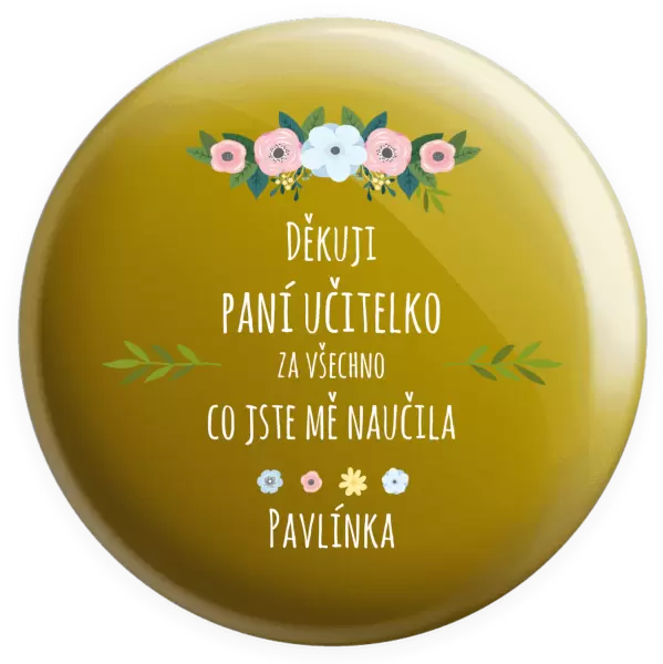Placka Děkuji, paní učitelko, za všechno, co jste mě naučila se jménem