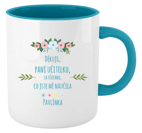 Hrnek Děkuji, paní učitelko, za všechno, co jste mě naučila se jménem