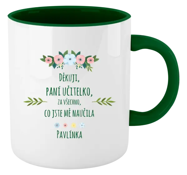 Hrnek Děkuji, paní učitelko, za všechno, co jste mě naučila se jménem