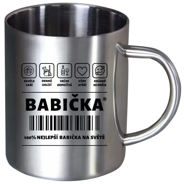Nerezový hrnek Čárový kód - babička