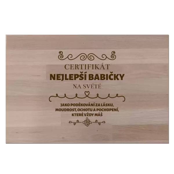 Bukové prkénko Certifikát nejlepší babičky na světě