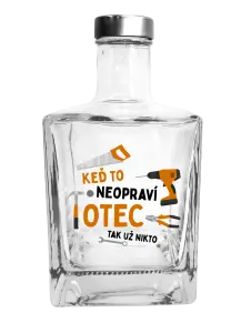 Fľaša, sklenená hranatá  Keď to neopraví otec, tak už nikto