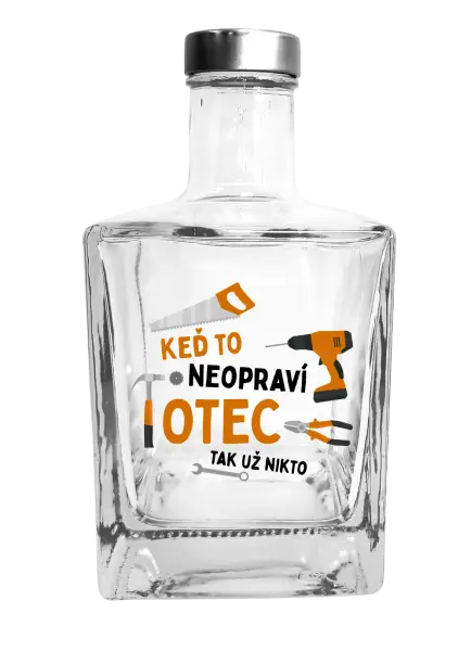 Fľaša, sklenená hranatá  Keď to neopraví otec, tak už nikto