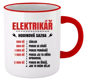 Hrnek 330 ml - barevný lem a ucho Hodinová sazba - elektrikář