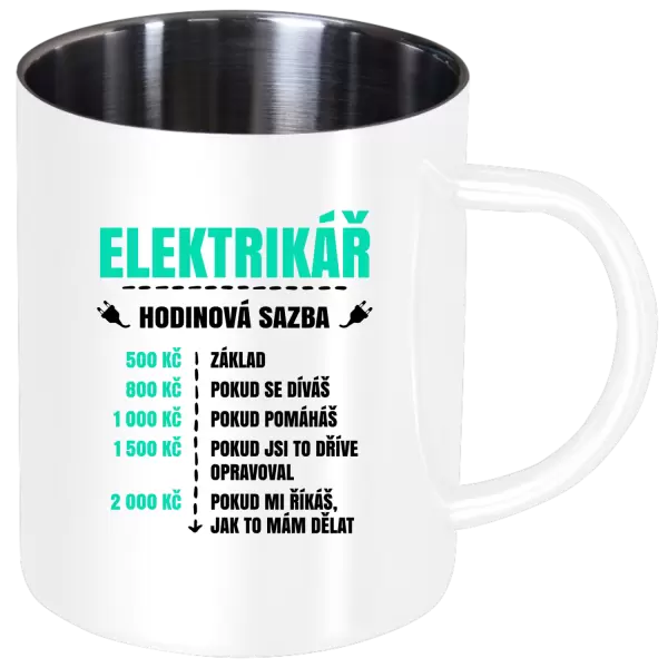 Nerezový hrnek Hodinová sazba - elektrikář