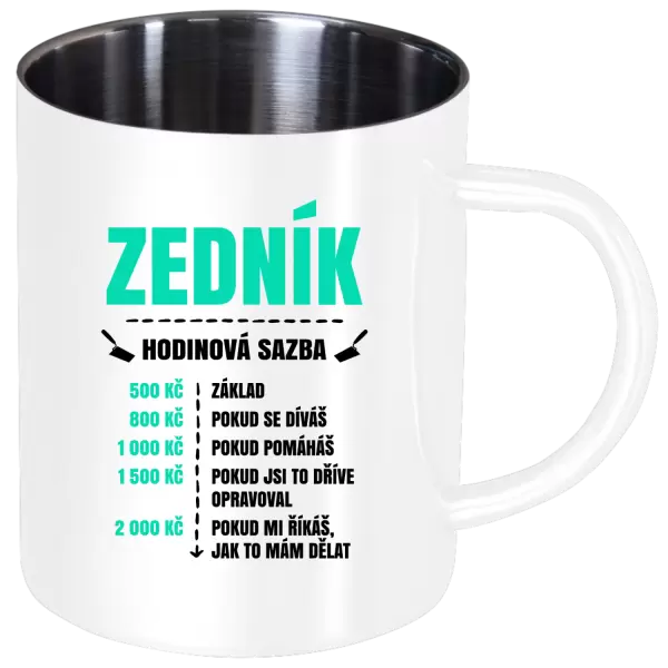 Nerezový hrnek Hodinová sazba - zedník