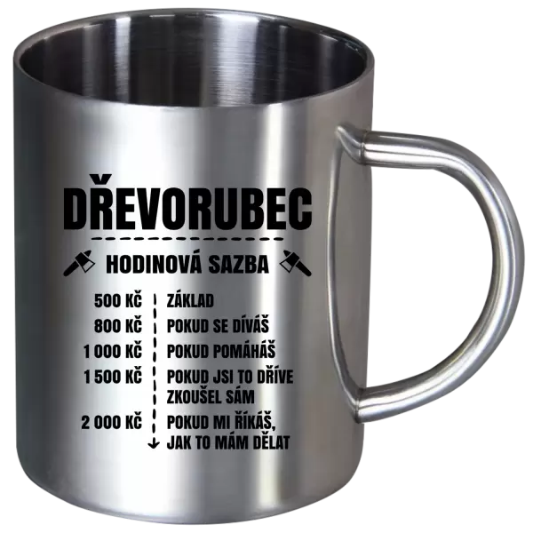 Nerezový hrnek Hodinová sazba - dřevorubec