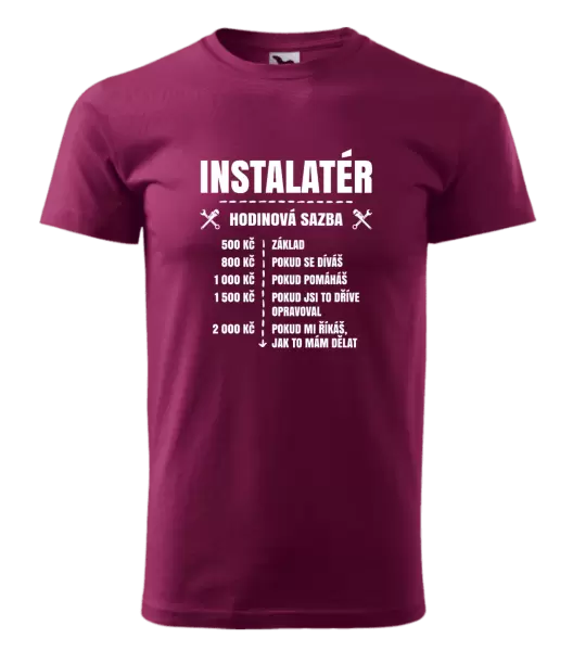 Pánské tričko Hodinová sazba - instalatér