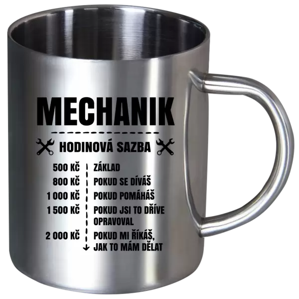 Nerezový hrnek Hodinová sazba - mechanik