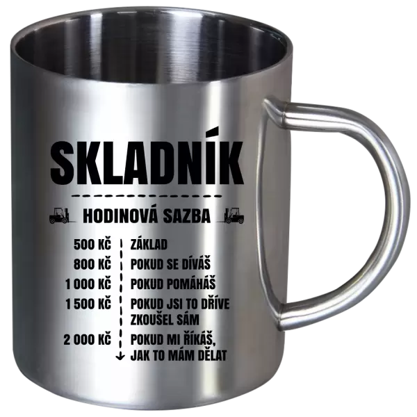 Nerezový hrnek Hodinová sazba - skladník