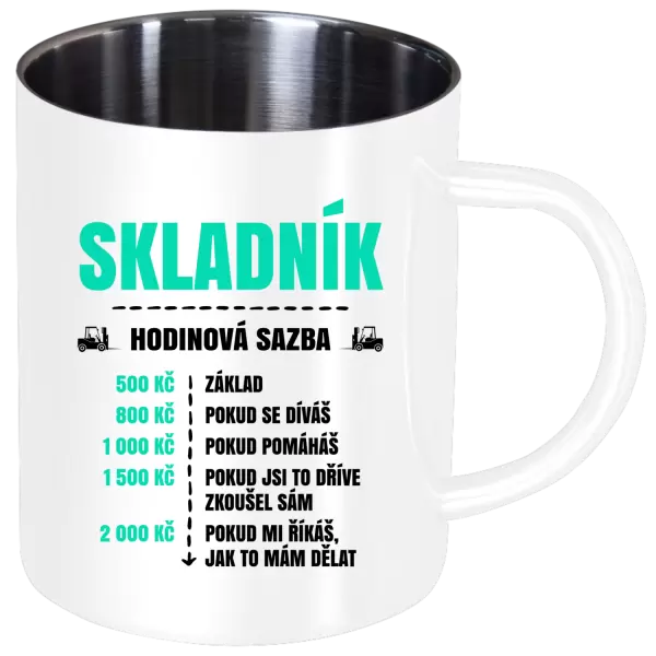 Nerezový hrnek Hodinová sazba - skladník