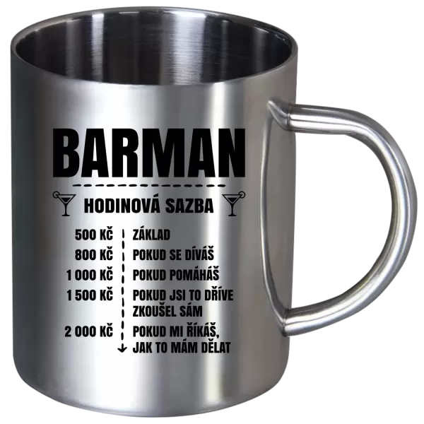 Nerezový hrnek Hodinová sazba - barman