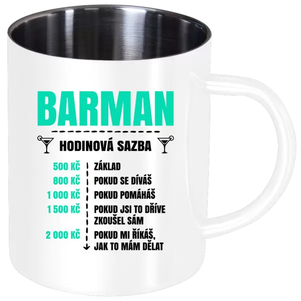 Nerezový hrnek Hodinová sazba - barman