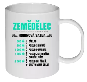 Plastový hrnek Hodinová sazba - zemědělec