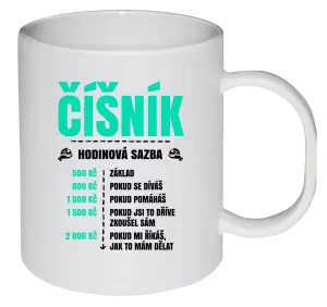 Plastový hrnek Hodinová sazba - číšník