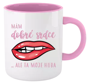 Hrnek 330 ml - barevný vnitřek a ucho Mám dobré srdce, ale ta moje huba