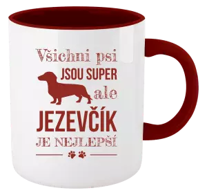 Hrnek 330 ml - barevný vnitřek a ucho Jezevčík je nejlepší