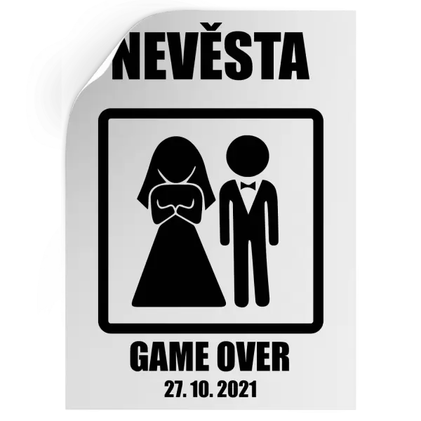 Samolepka Game over - nevěsta s datem