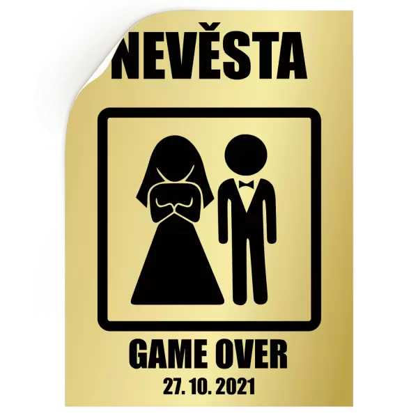 Samolepka Game over - nevěsta s datem