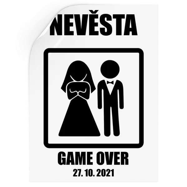 Samolepka Game over - nevěsta s datem