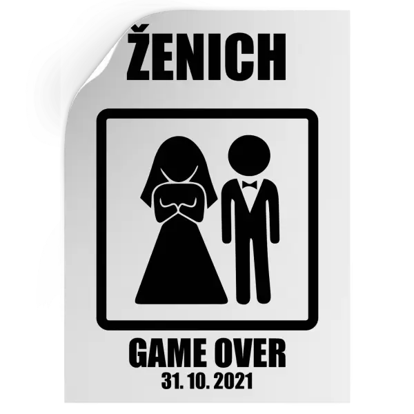 Samolepka Game over - ženich s datem