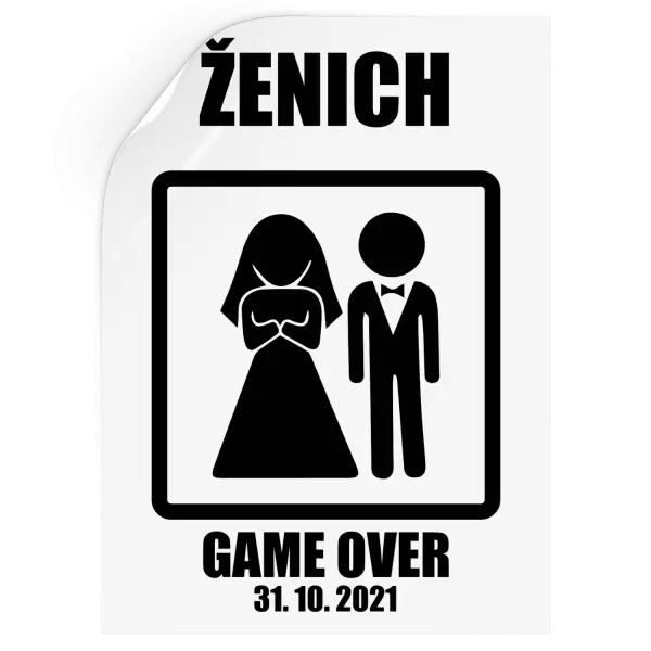 Samolepka Game over - ženich s datem