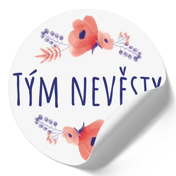 Samolepka Tým nevěsty - fialové květiny