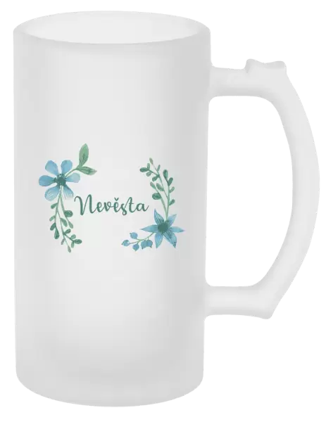 Půllitr Nevěsta - modré květiny