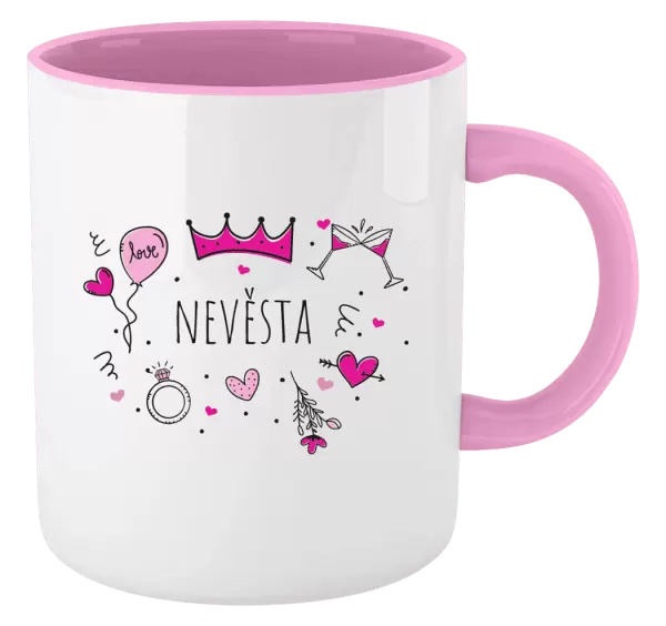 Hrnek Nevěsta - růžové ikonky