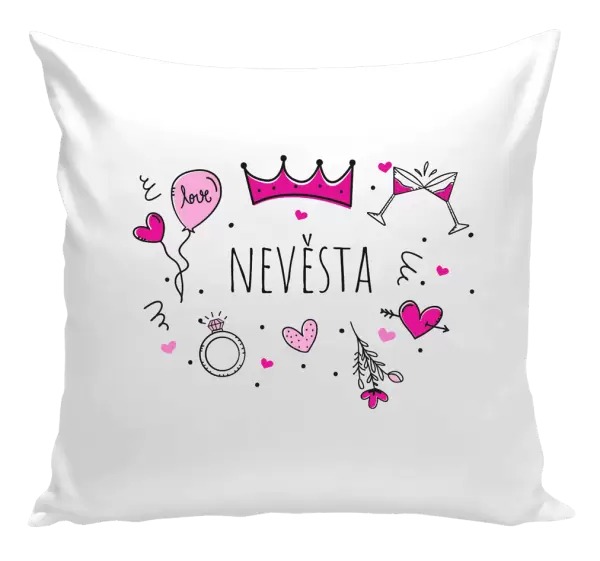 Polštář Nevěsta - růžové ikonky