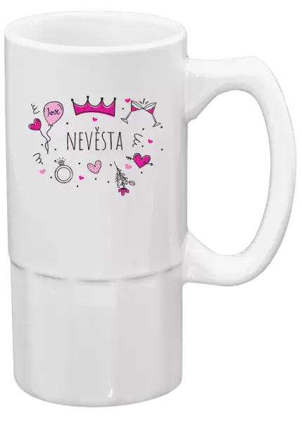 Půllitr Nevěsta - růžové ikonky