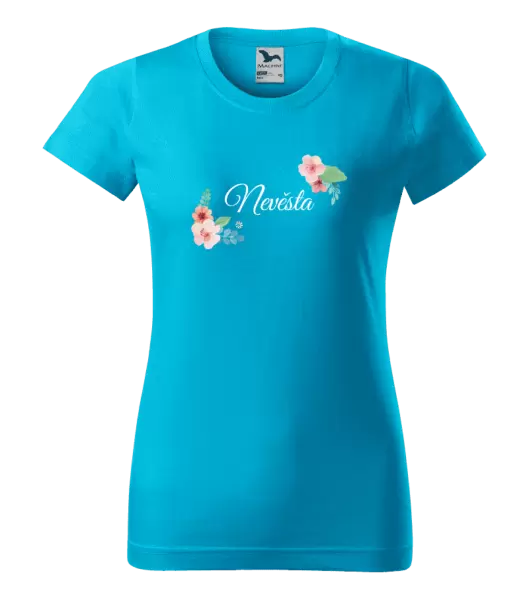 Dámské svatební tričko Nevěsta - růžovomodré květiny