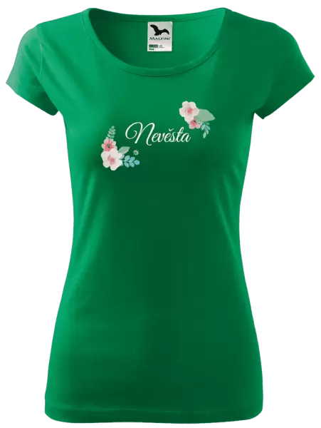 Dámské svatební tričko Nevěsta - růžovomodré květiny