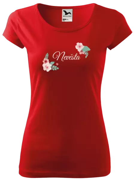 Dámské svatební tričko Nevěsta - růžovomodré květiny