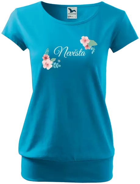 Dámské svatební tričko Nevěsta - růžovomodré květiny