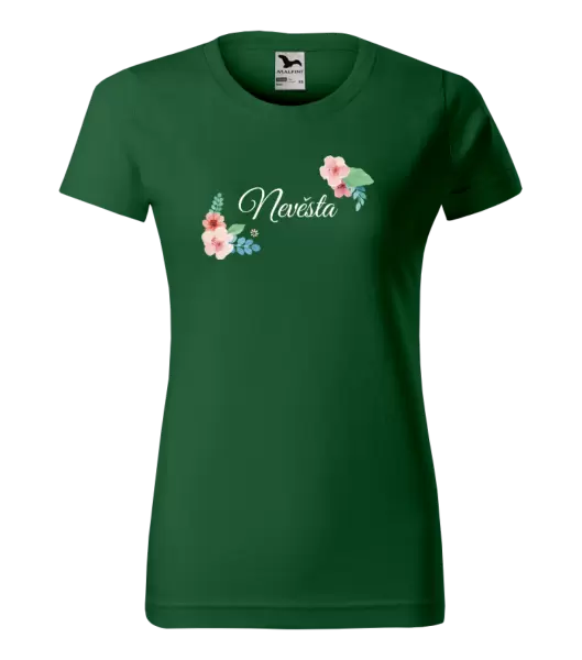 Dámské svatební tričko Nevěsta - růžovomodré květiny