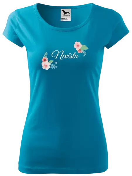 Dámské svatební tričko Nevěsta - růžovomodré květiny