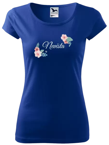 Dámské svatební tričko Nevěsta - růžovomodré květiny