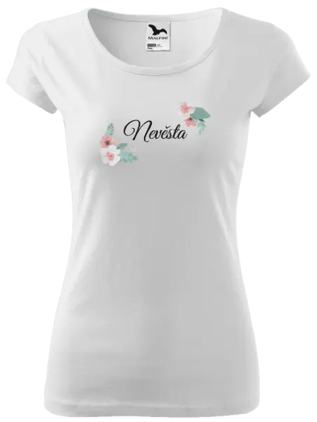 Dámské tričko Nevěsta - růžovomodré květiny