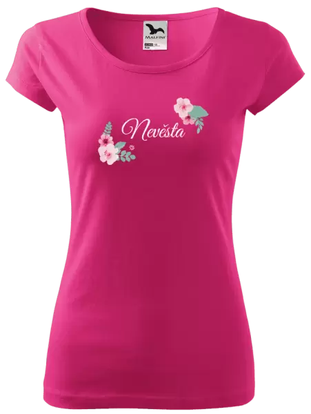 Dámské svatební tričko Nevěsta - růžovomodré květiny