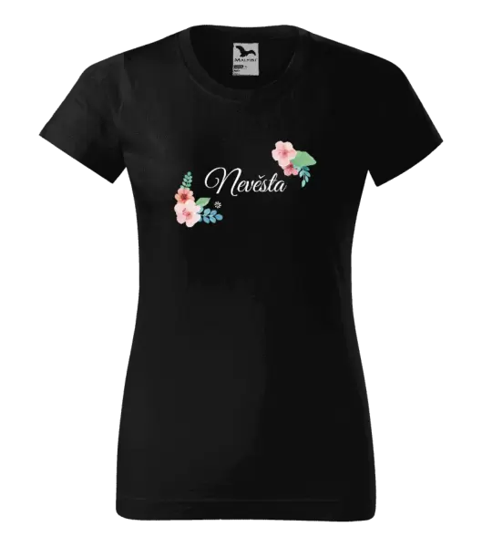 Dámské svatební tričko Nevěsta - růžovomodré květiny